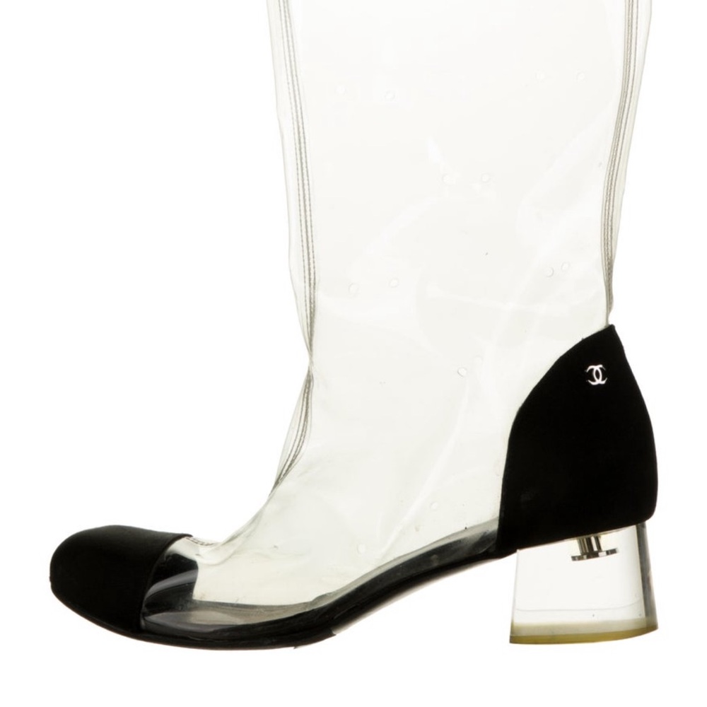 CHANEL Black and Transparent Heeled Boots